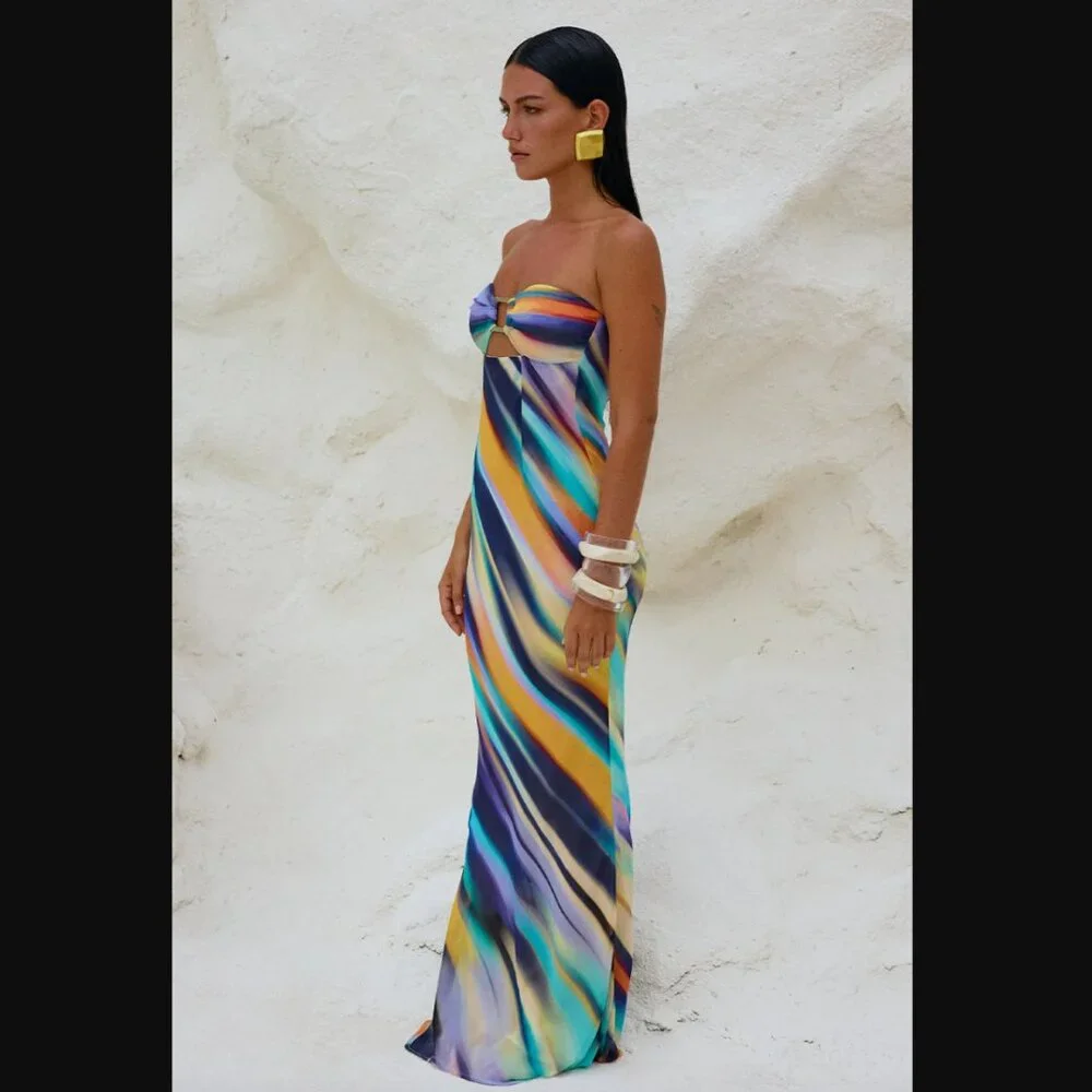 NWT RUNAWAY THE LABEL VELZY STRAPLESS DRESS - AINSLEY PRINT - Picture 2 of 12
